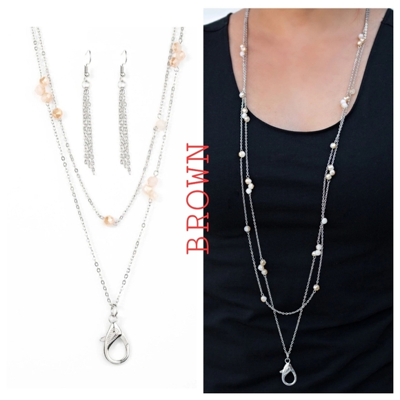 paparazzi Jewelry - SWAGE AND SPARKLE BROWN LANYARD/EARRING SET